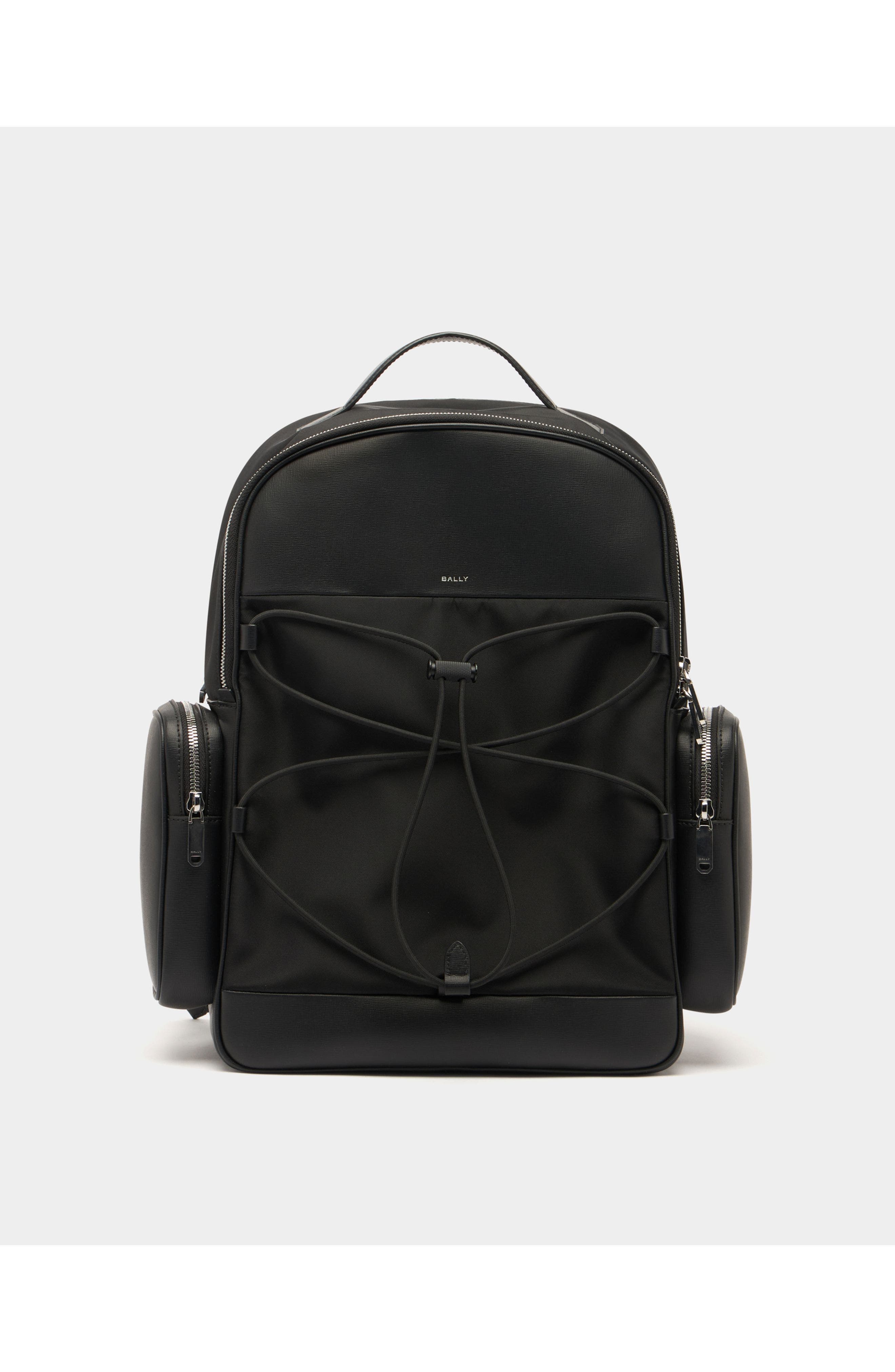 Bally Backpack in Nylon and Recycled Leather, Main, color, Black