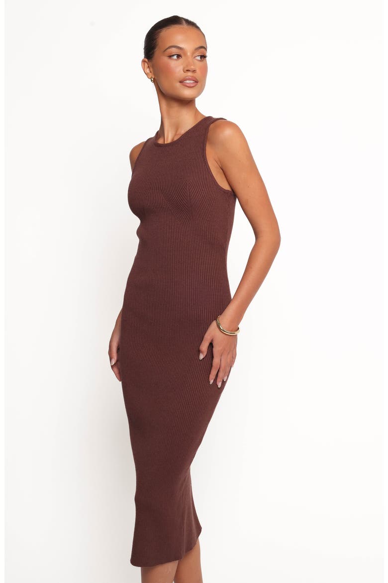 Hollis Sleeveless Rib Midi Dress, Alternate, color, CHOCOLATE