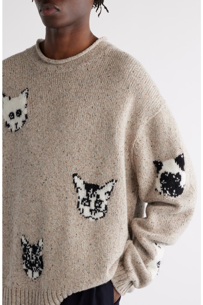 Acne Studios Jacquard Cats Oversize Donegal Sweater (Men) | Nordstrom