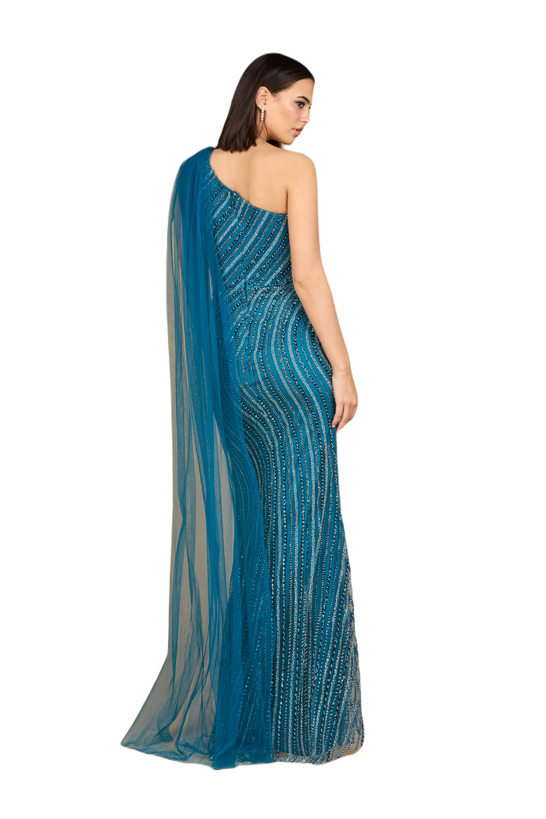 One Shoulder Fitted Gown, Alternate, color, Dark Blue