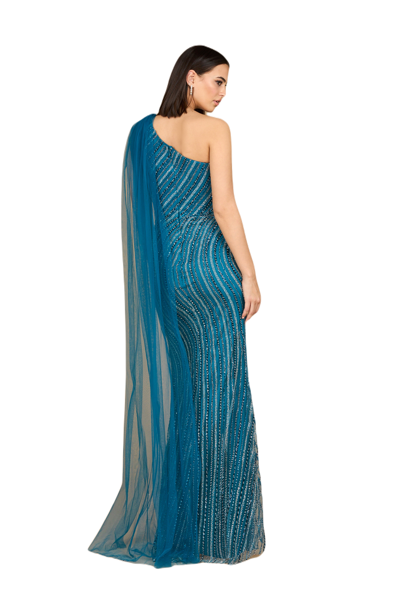LARA New York One Shoulder Fitted Gown, Alternate, color, Dark Blue