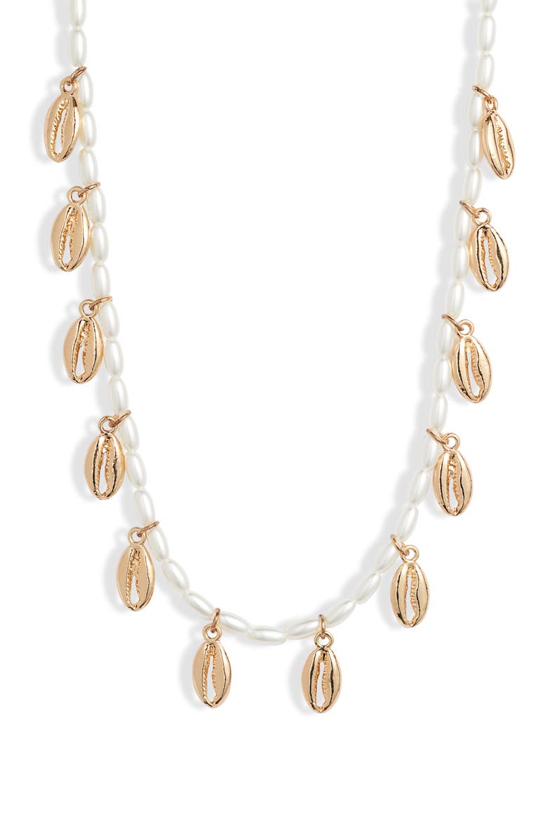 Beaded Shell Necklace, Main, color, GOLD