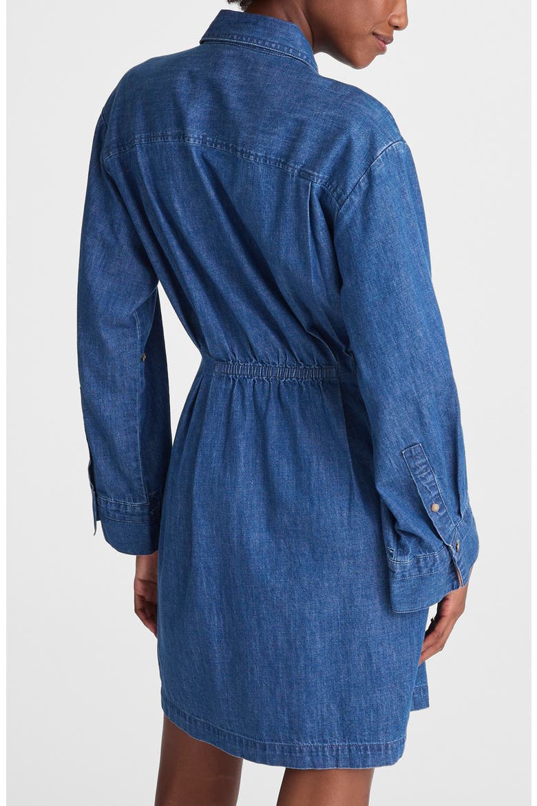 Pleated Denim Mini Shirtdress, Alternate, color, BOUVIER WASH