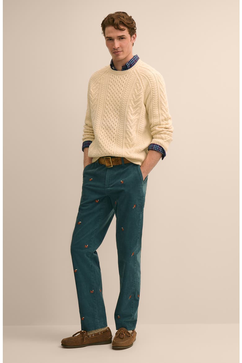 Embroidered Squirrel Motif Corduroy Straight Leg Pants, Alternate, color, STARGAZER