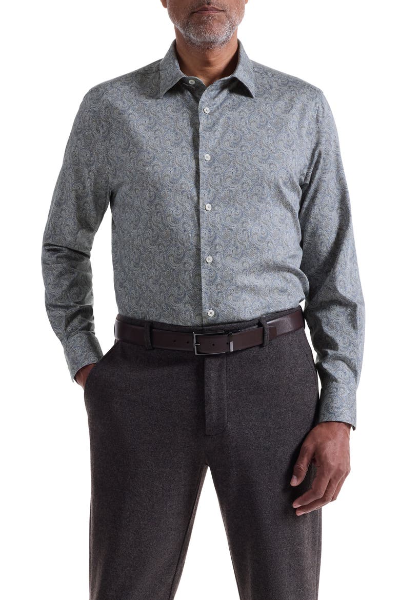 Julian Shaped Fit Paisley Stretch Cotton Button-Up Shirt, Main, color, TAUPE