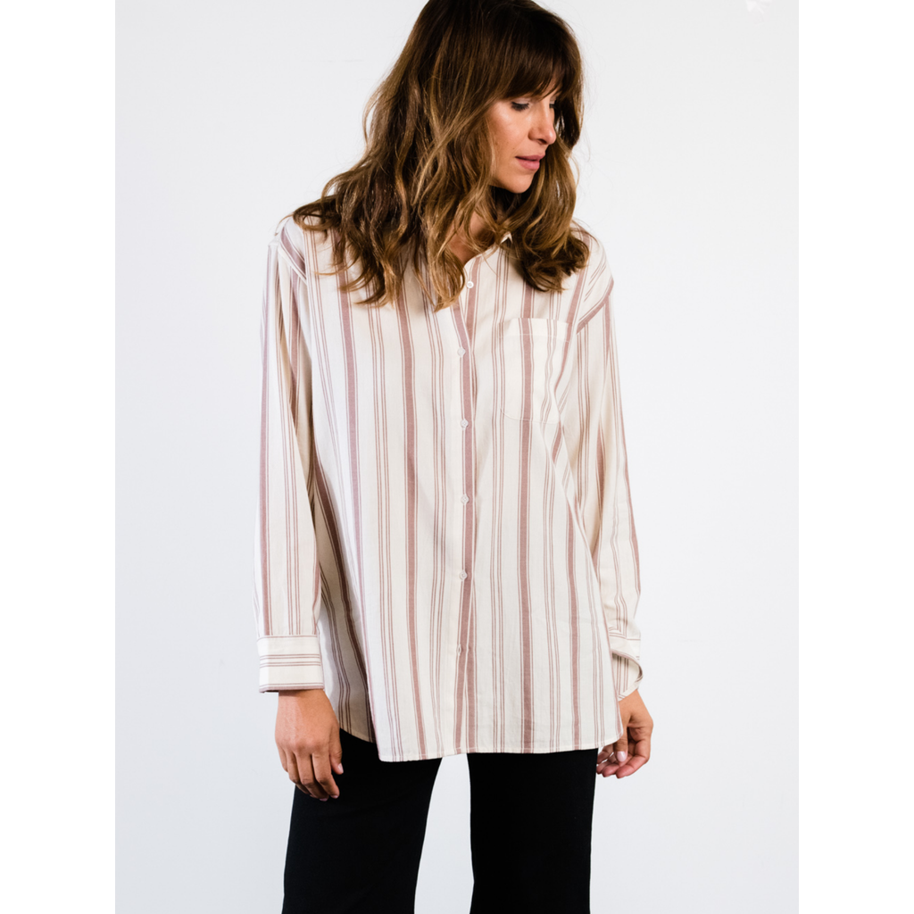 Able Harris Oversized Button Down Shirt In Nutmeg Stripe