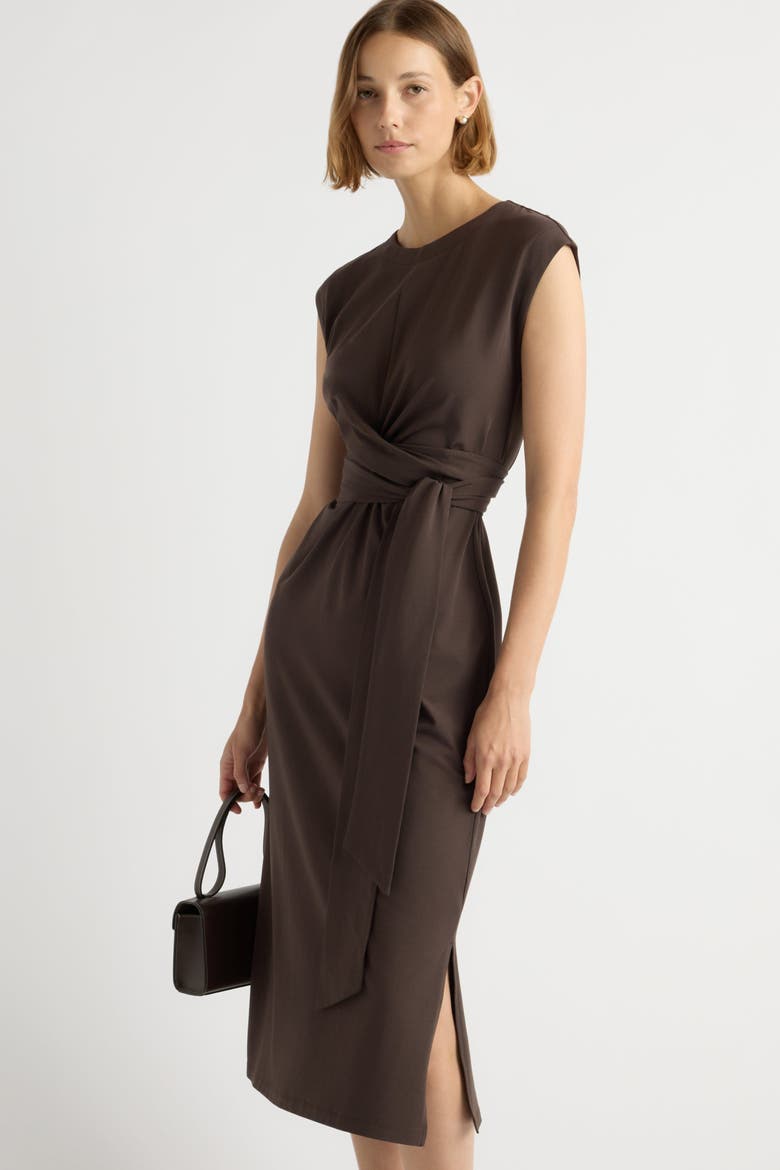 Fei Tie-Front Organic Cotton Dress, Alternate, color, Dark Truffle