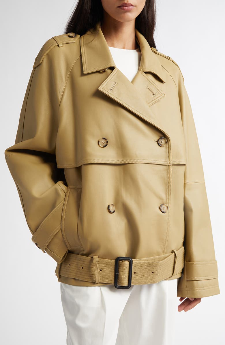 TOTEME Leather Crop Trench Coat, Alternate, color, Desert