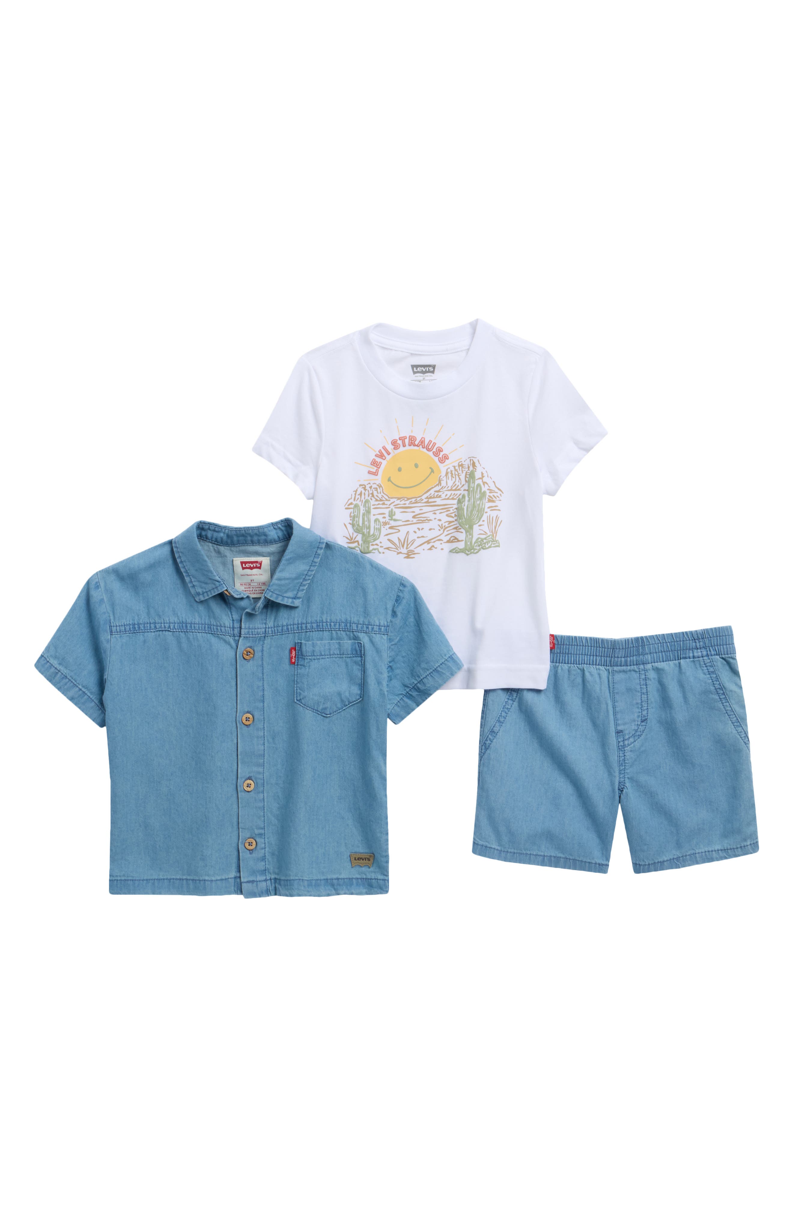 Levi's Denim Shirt, Graphic Tee & Shorts Set