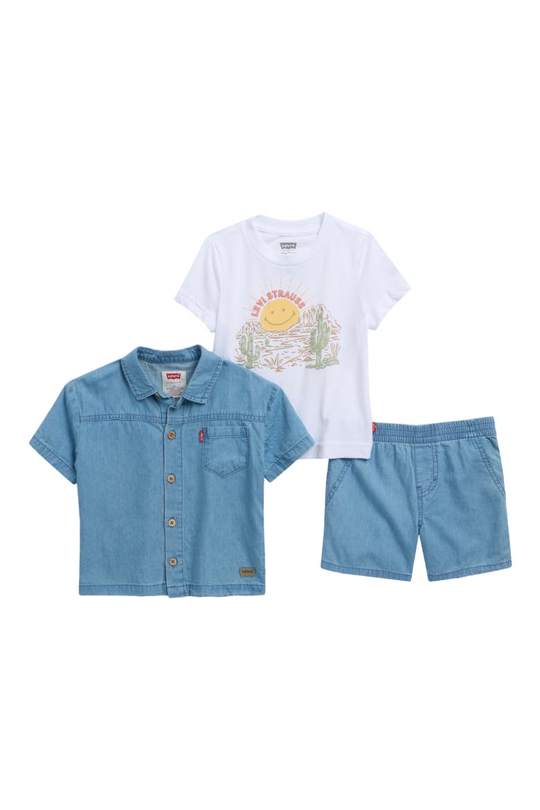 Denim Shirt, Graphic Tee & Shorts Set, Main, color, LIGHT WATERS