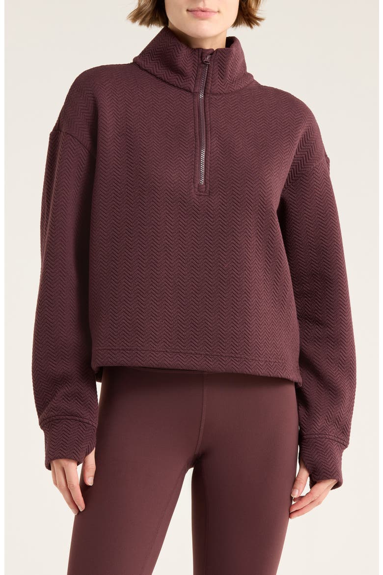 After Match Chevron Quarter Zip Sweatshirt, Main, color, BURGUNDY FUDGE