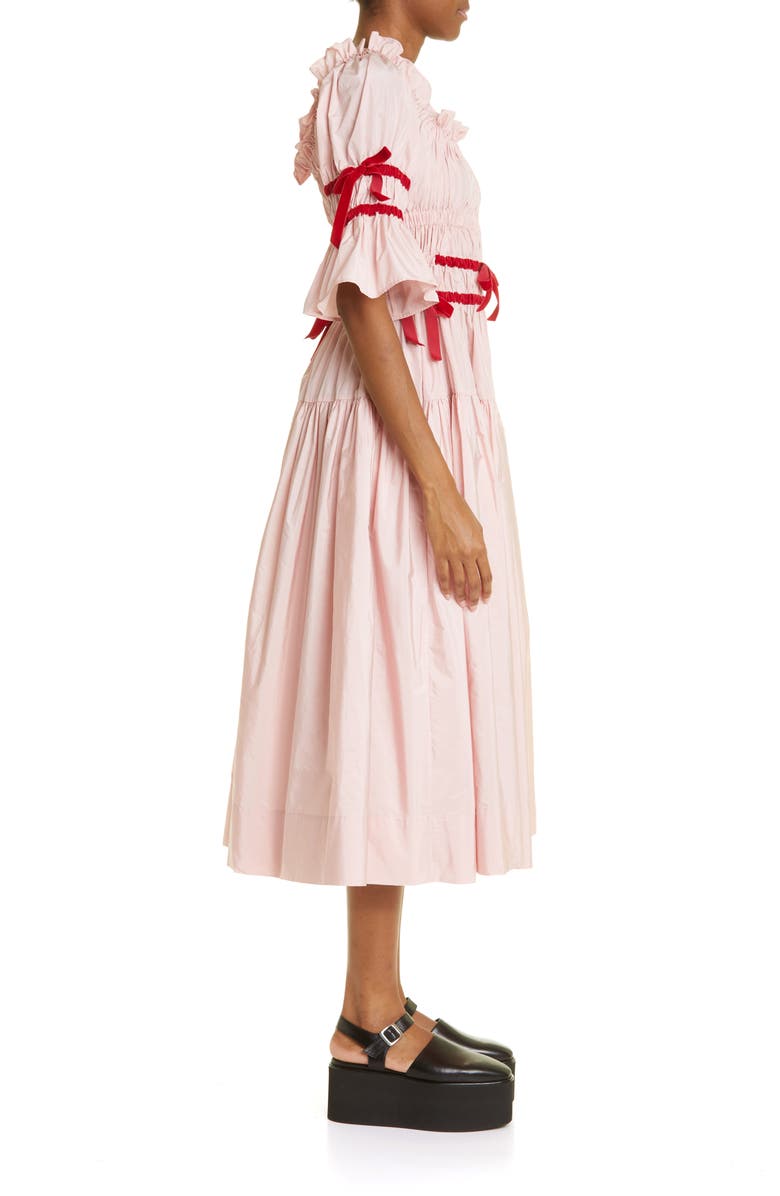 Molly Goddard Mikha Velvet Bow Gathered Ruffle Taffeta Midi Dress, Alternate, color,