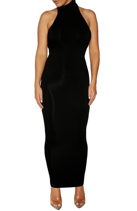 Turtleneck Open Back Sleeveless Maxi Dress