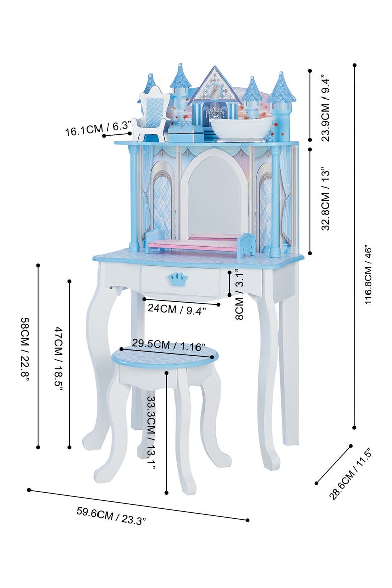 Fantasy Fields Dreamland Castle Vanity & Chair Set, Alternate, color, WHITE / ICE BLUE