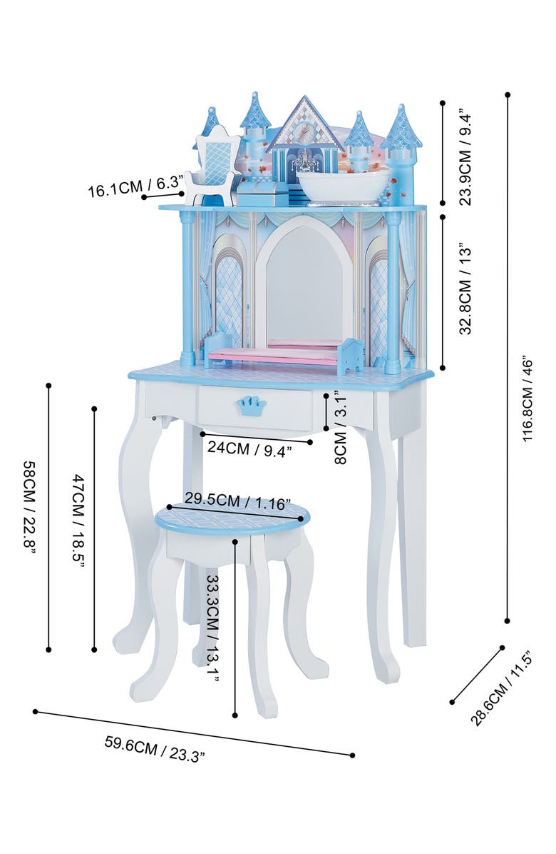 Teamson Kids Fantasy Fields Dreamland Castle Vanity & Chair Set, Alternate, color, White / Ice Blue