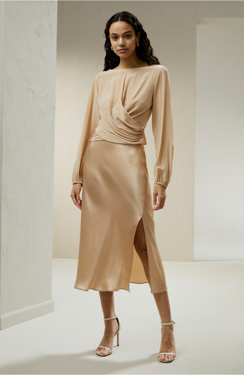 Lilysilk Nipped Waist Crêpe de Chine Silk Blouse, Alternate, color, Pale Gold