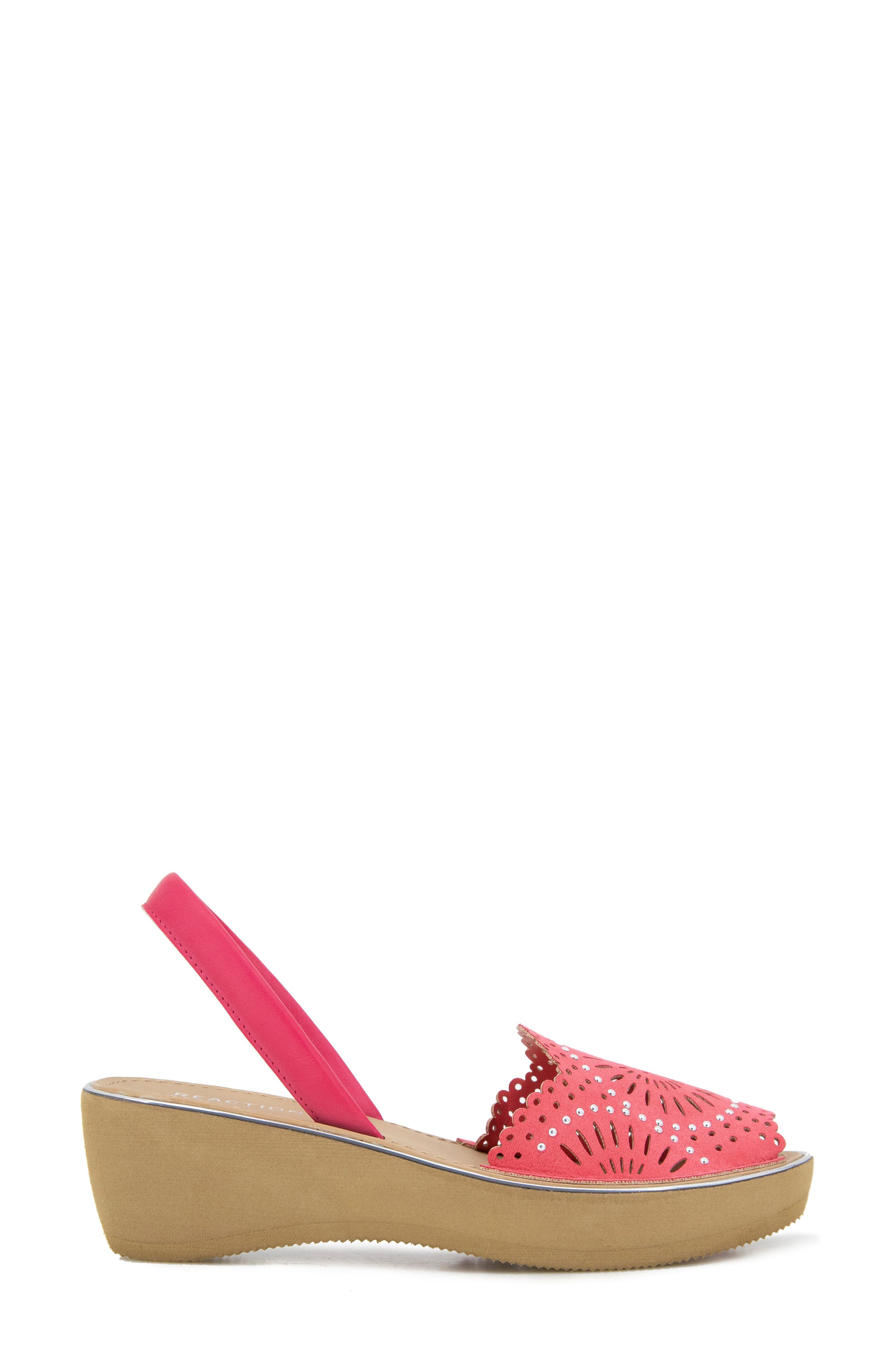 Fine Glass Foil Laser Wedge Sandal, Alternate, color, GERANIUM MICRO