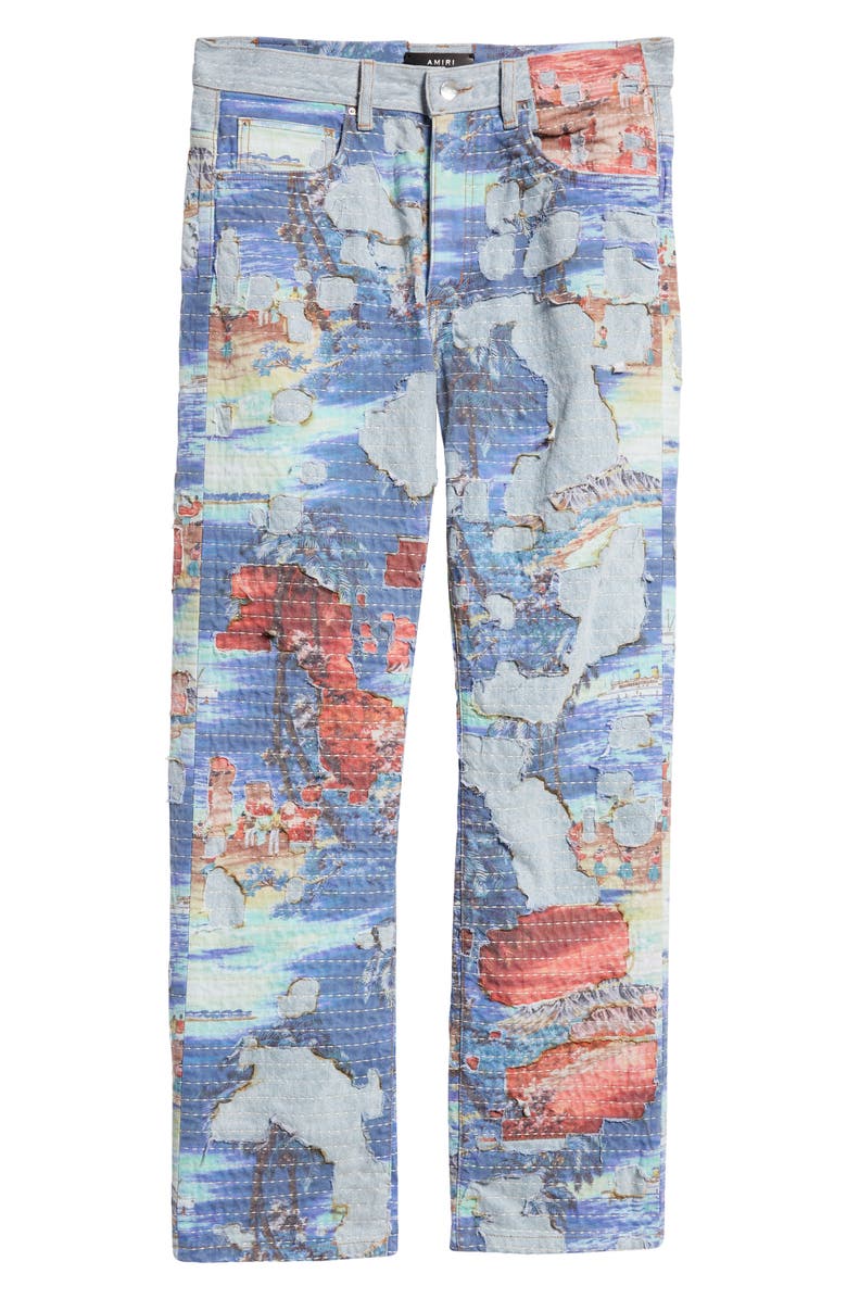 AMIRI Aloha Print Boro Straight Leg Jeans, Alternate, color, 