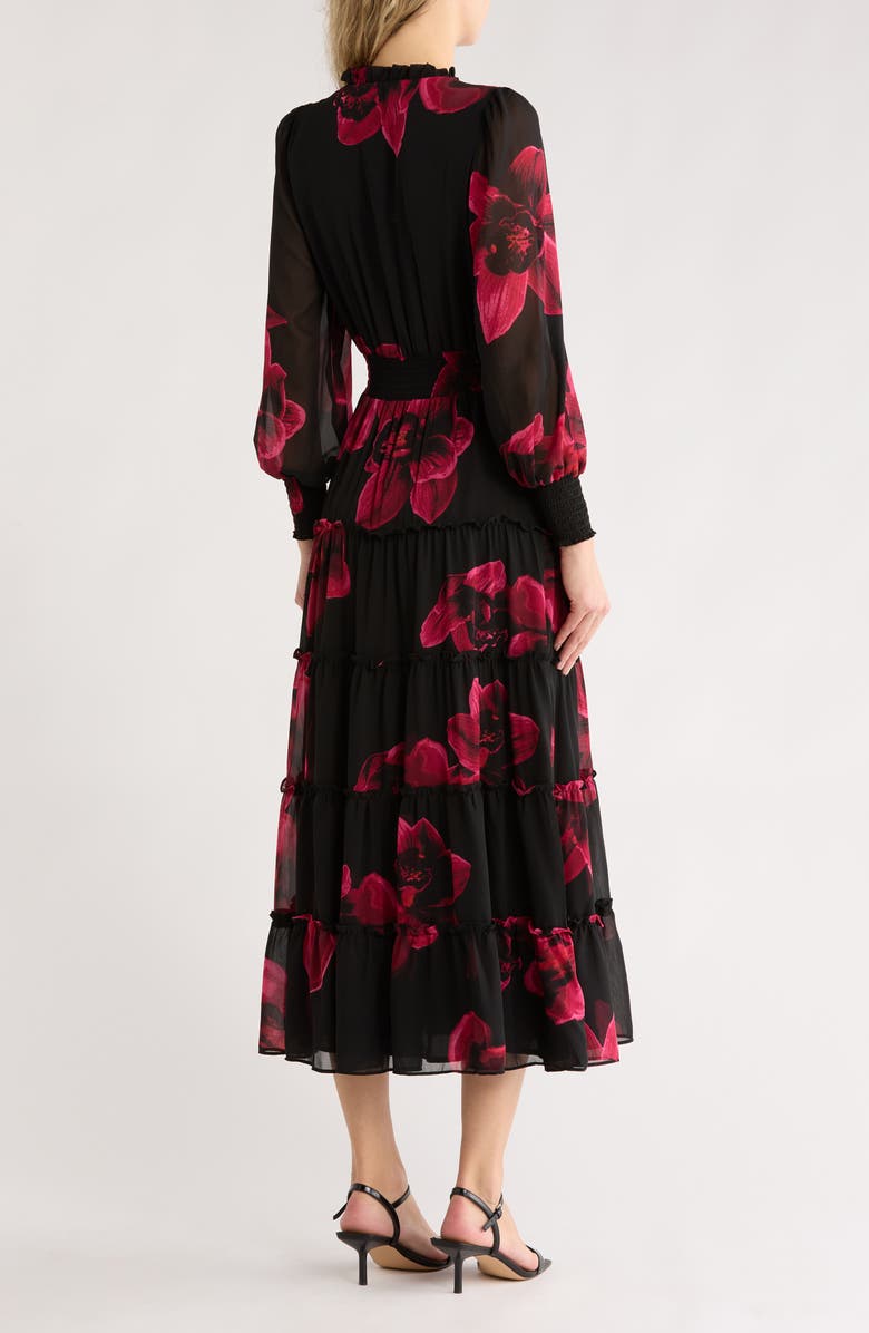 Halogen<sup>®</sup> Tie Neck Long Sleeve Maxi Dress, Alternate, color, Rich Black