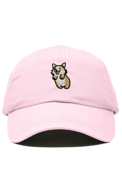 Dalix Leaping Corgi Embroidered Cap In Washed Pink