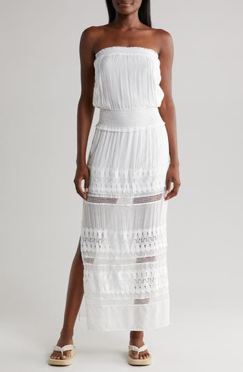 Elan Lace Strapless Cover-Up Maxi Dress - Clay