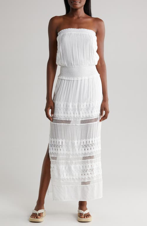 Elan Lace Strapless Cover-Up Maxi Dress in White 