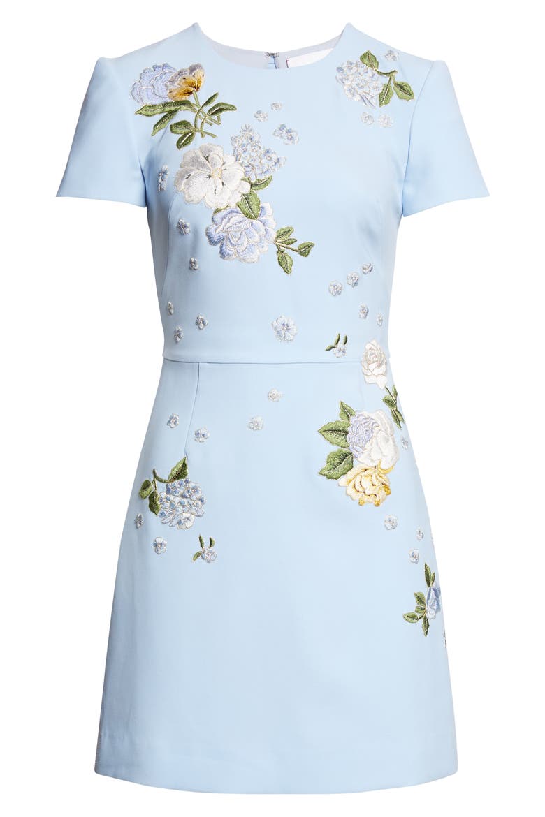 Floral Embroidered Crepe Minidress, Alternate, color, CLOUDY BLUE