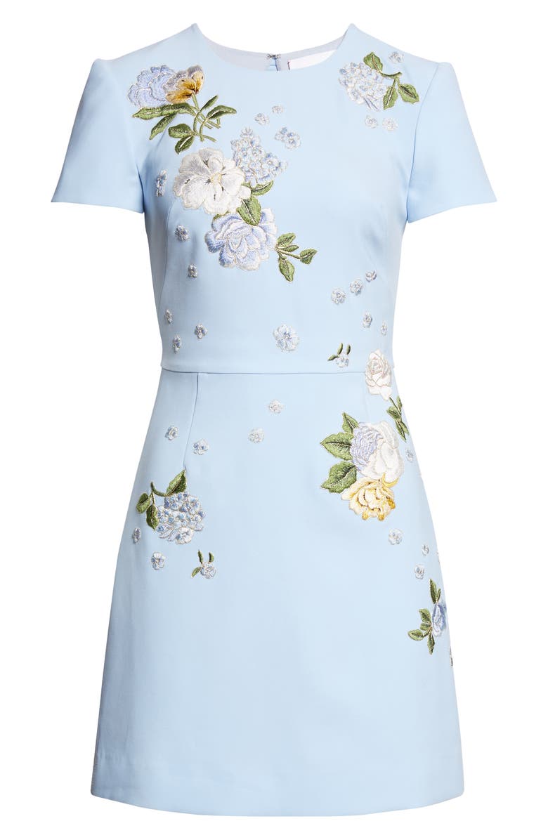 Carolina Herrera Floral Embroidered Crepe Minidress, Alternate, color, Cloudy Blue