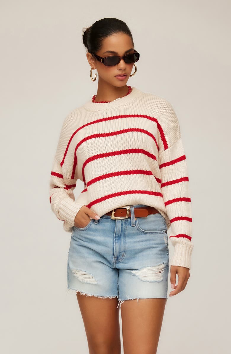 FIFTEEN TWENTY Luca Stripe Crewneck Sweater, Alternate, color, Beige/ Red Stripe