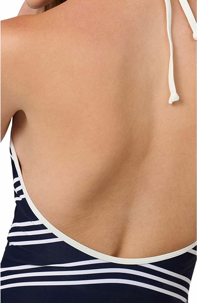 WeWoreWhat Halter One Piece, Alternate, color, Dk Navy/Offwh