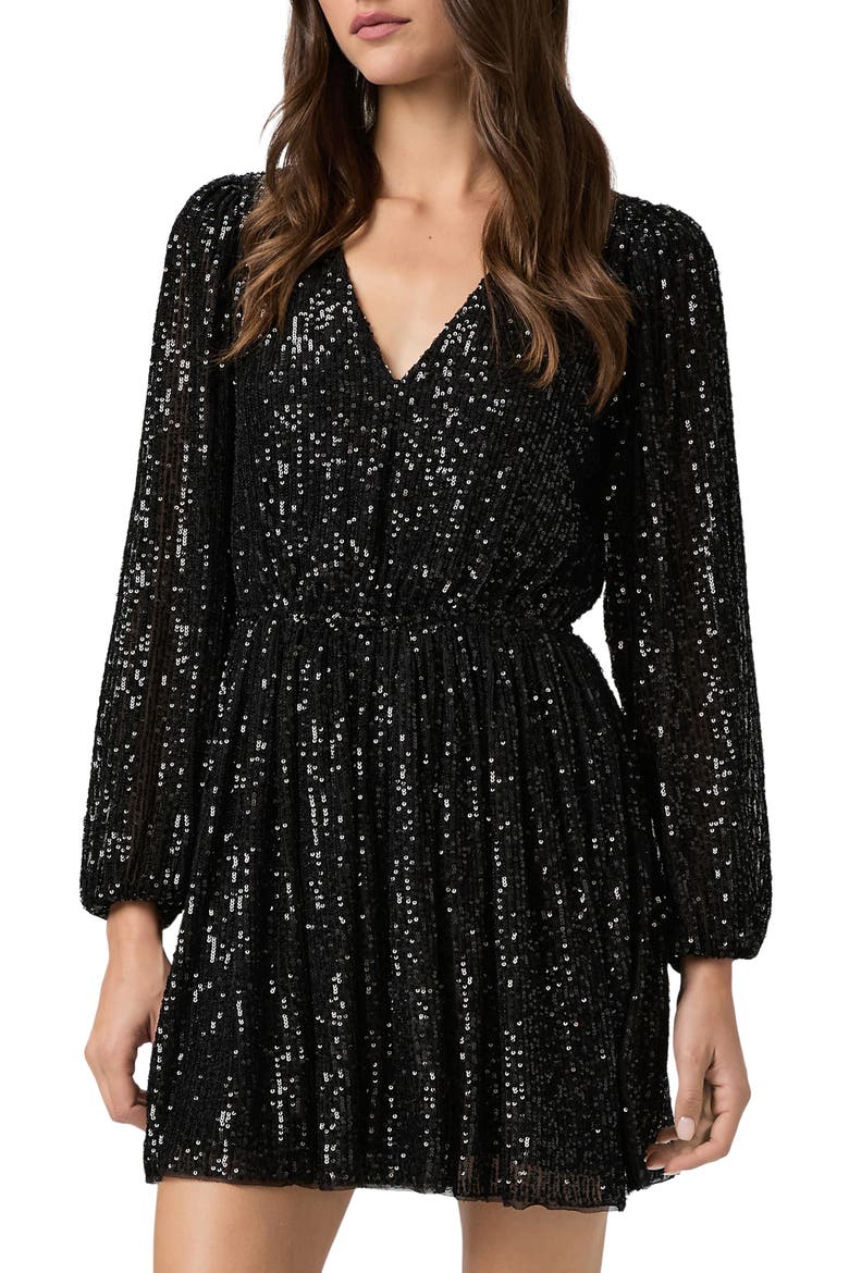 Gianetta Sequin Long Sleeve Minidress, Alternate, color, BLACK