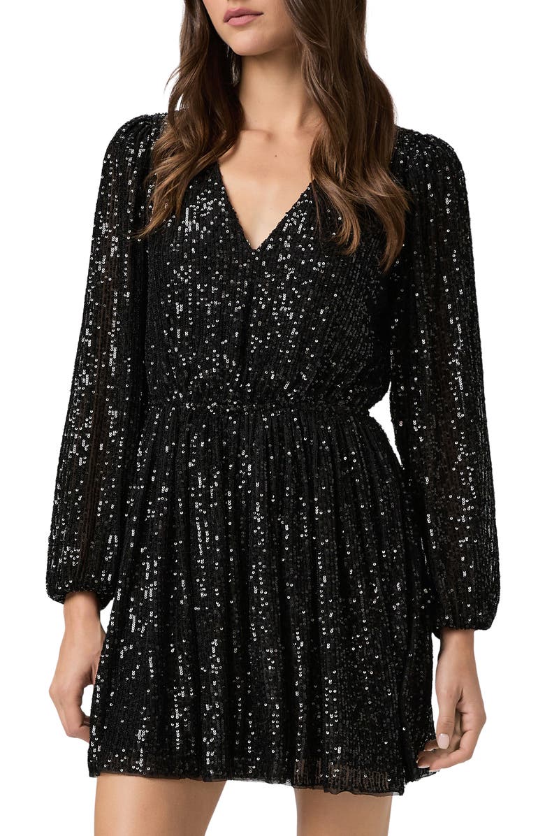 PAIGE Gianetta Sequin Long Sleeve Minidress, Alternate, color, Black