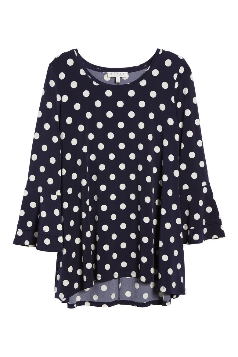 Dot Print Bell Sleeve Blouse, Alternate, color, 529-EVENING NAVY