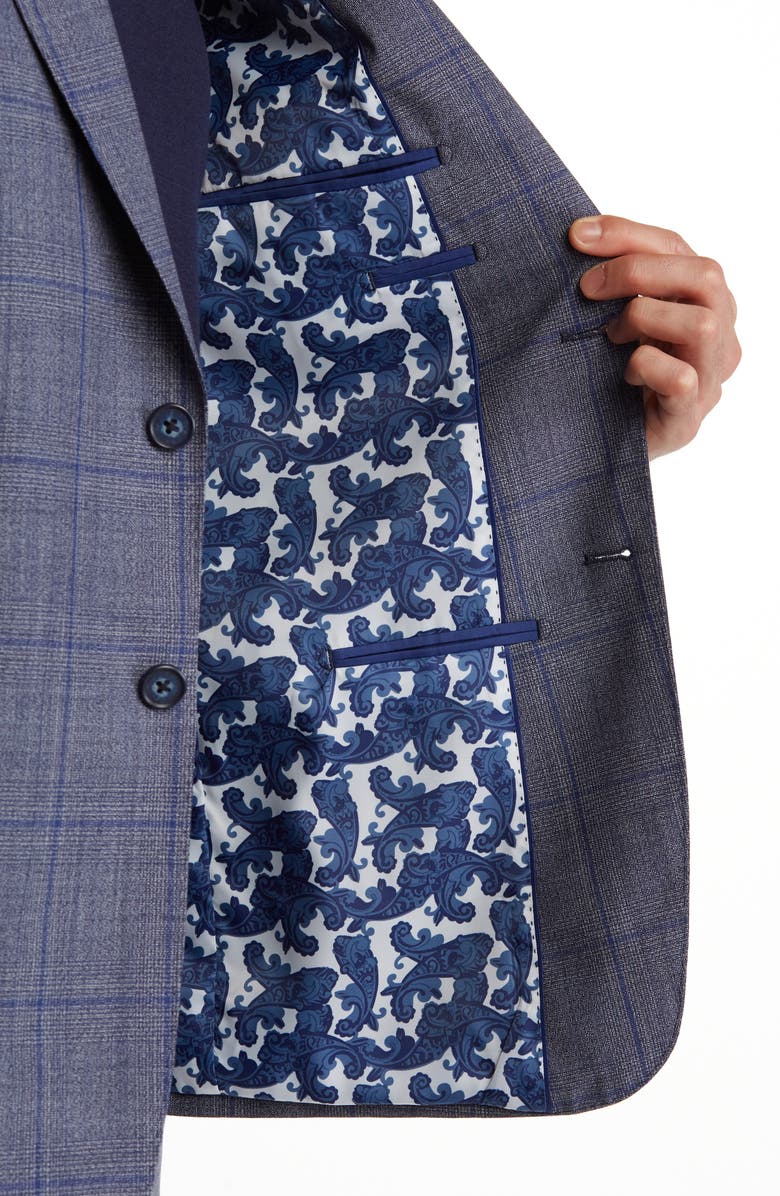 English Laundry Plaid Two Button Peak Lapel Trim Fit Wool Blend Suit, Alternate, color,