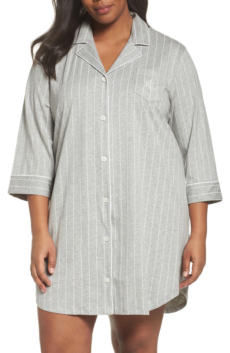Lauren Ralph Lauren Knit Jersey Sleep Shirt, Main, color, Greystone