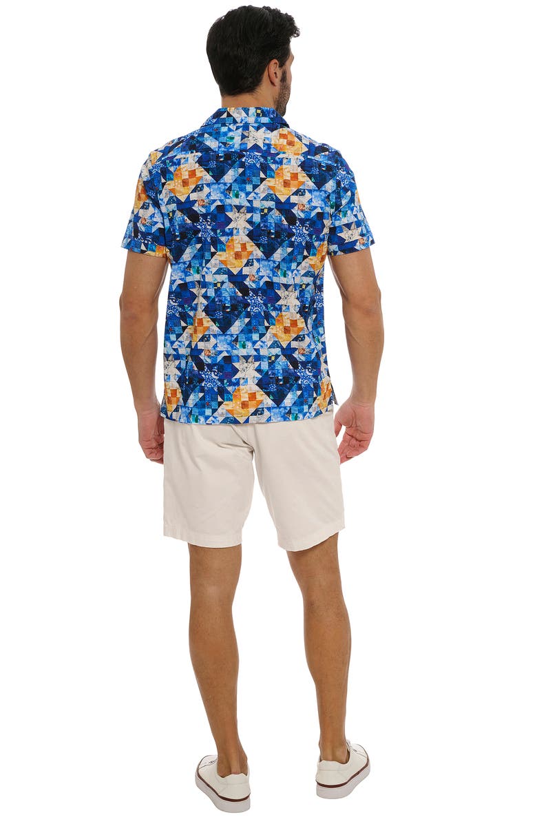 Robert Graham Sashiko Geometric Print Stretch Cotton Camp Shirt, Alternate, color, 