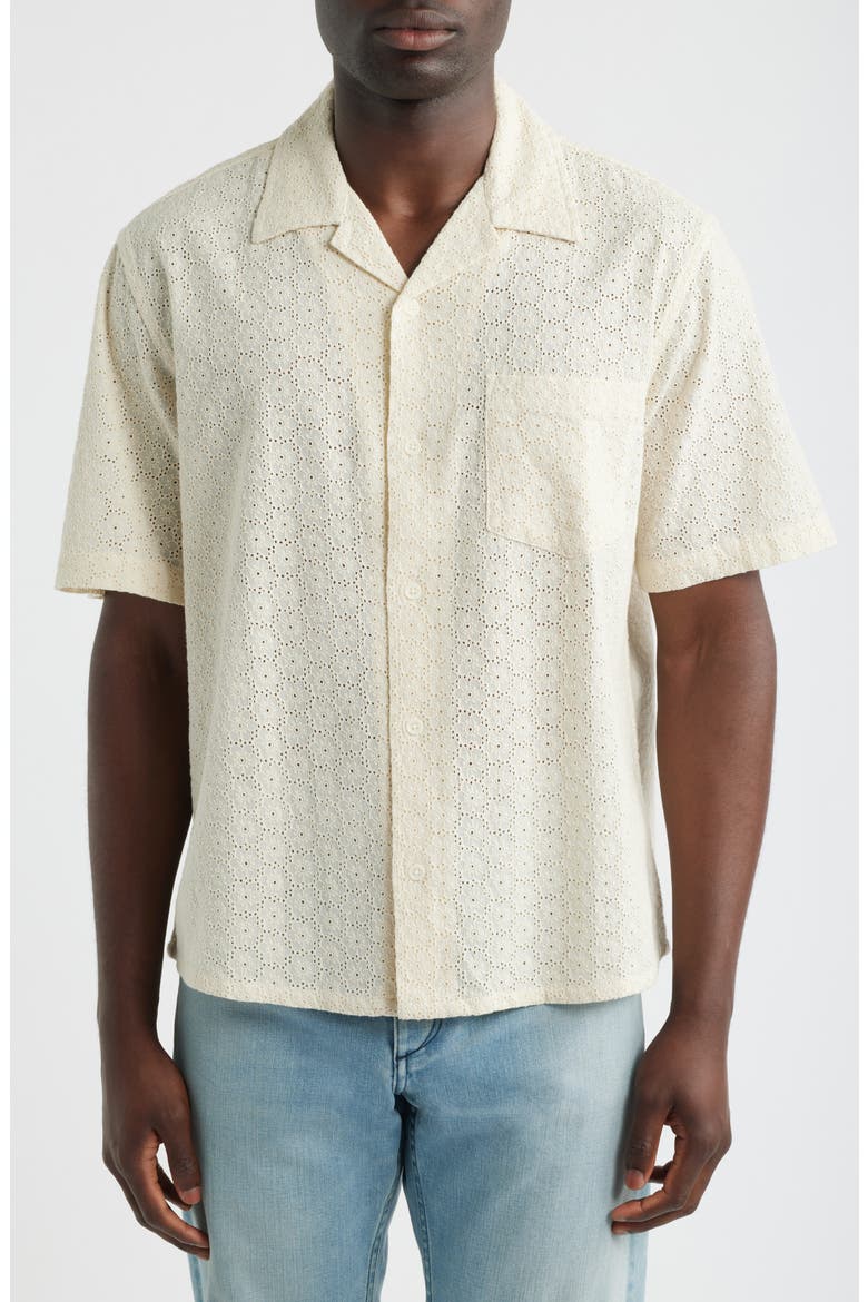 Floral Eyelet Regular Fit Button-Up Shirt, Main, color, NATURAL