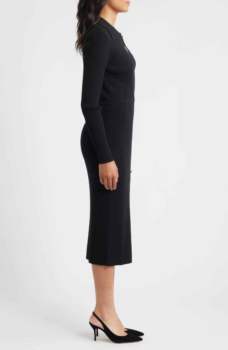 Elie Tahari The Polo Collar Chaya Button Detail Long Sleeve Rib Sweater Dress, Alternate, color, Noir