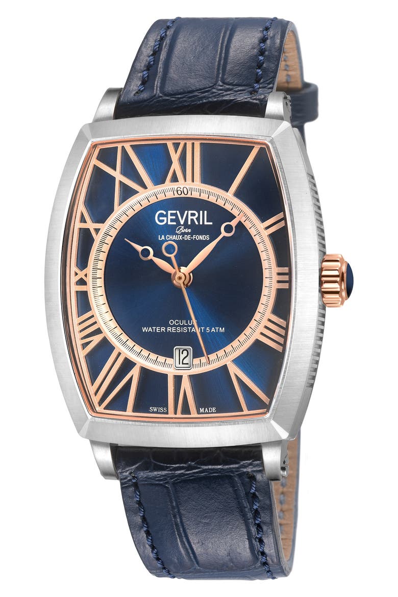 Oculus Automatic Leather Strap Watch, 36mm x 43mm, Main, color, BLUE