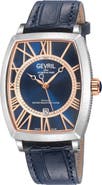 GEVRIL Oculus Automatic Leather Strap Watch, 36mm x 43mm