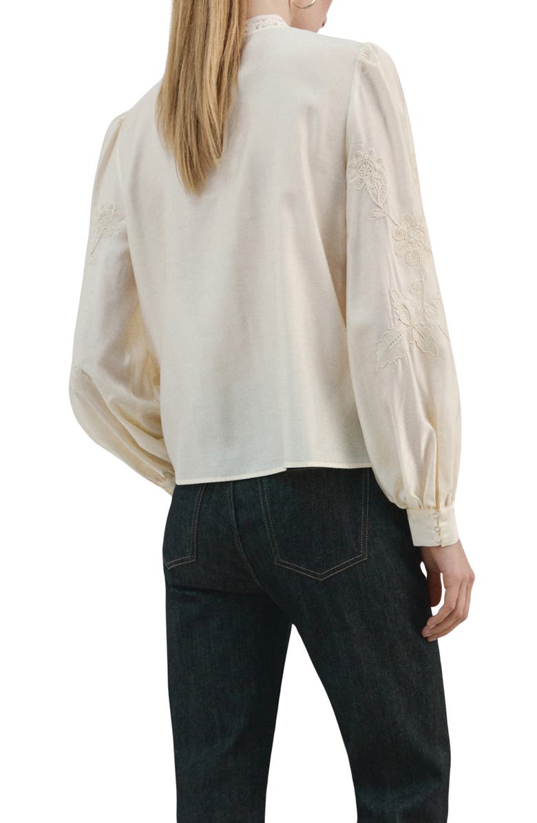 MANGO Floral Embroidered Top, Alternate, color, Ecru