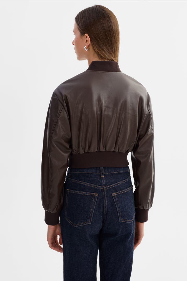 EVELIN | Cropped Faux Leather Bomber Jacket, Alternate, color, Dark Brown