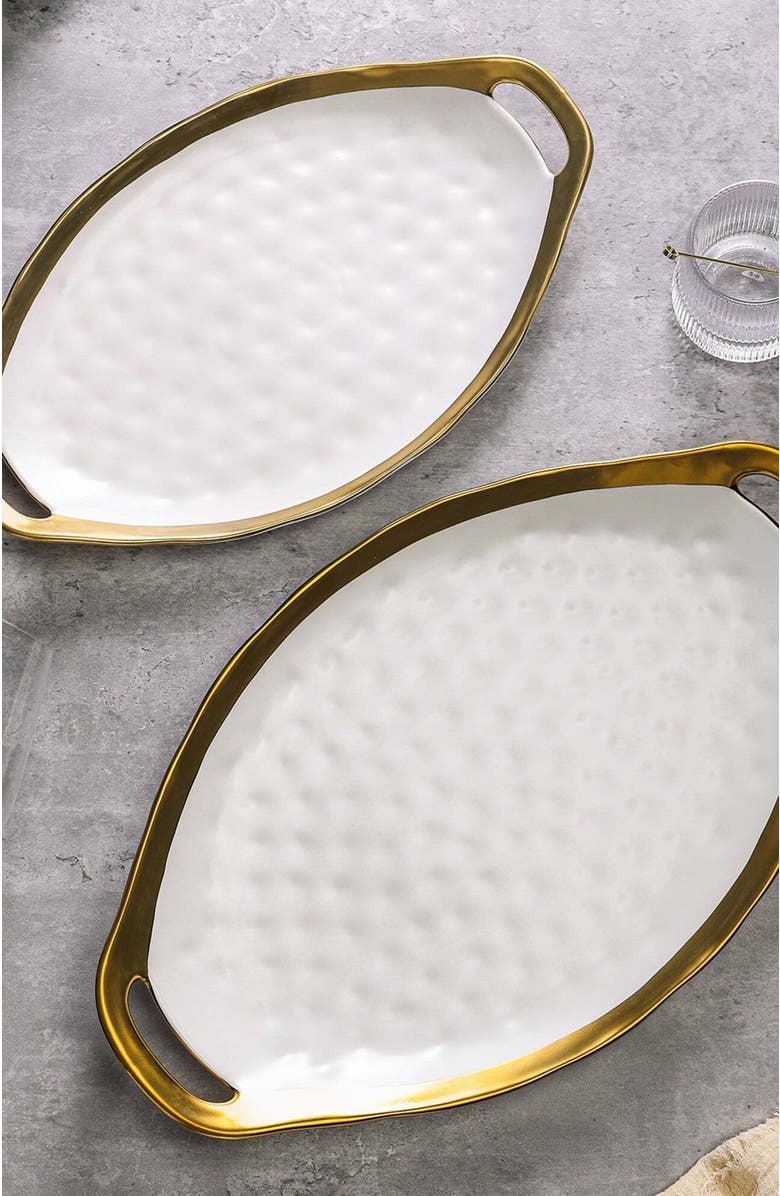 Stone Lain Florian Porcelain 2-Piece Serving Plate Set, Alternate, color, White