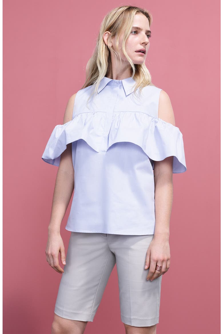 Ruffled Cold Shoulder Top, Alternate, color, BLUE