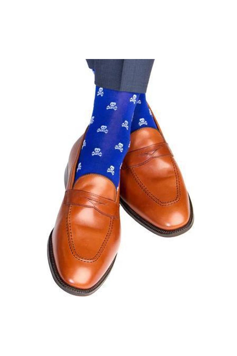 Rodger Skull and Cross Bones Mercerized Cotton Mid-Calf Socks, Alternate, color, Royal Blue