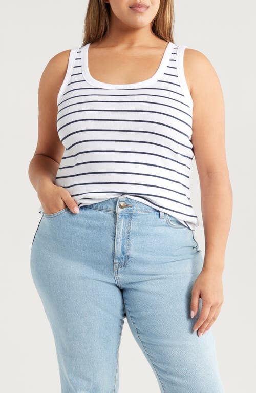 Caslonr Caslon(r) Melody Rib Tank Top In White- Navy Dolly Stripe