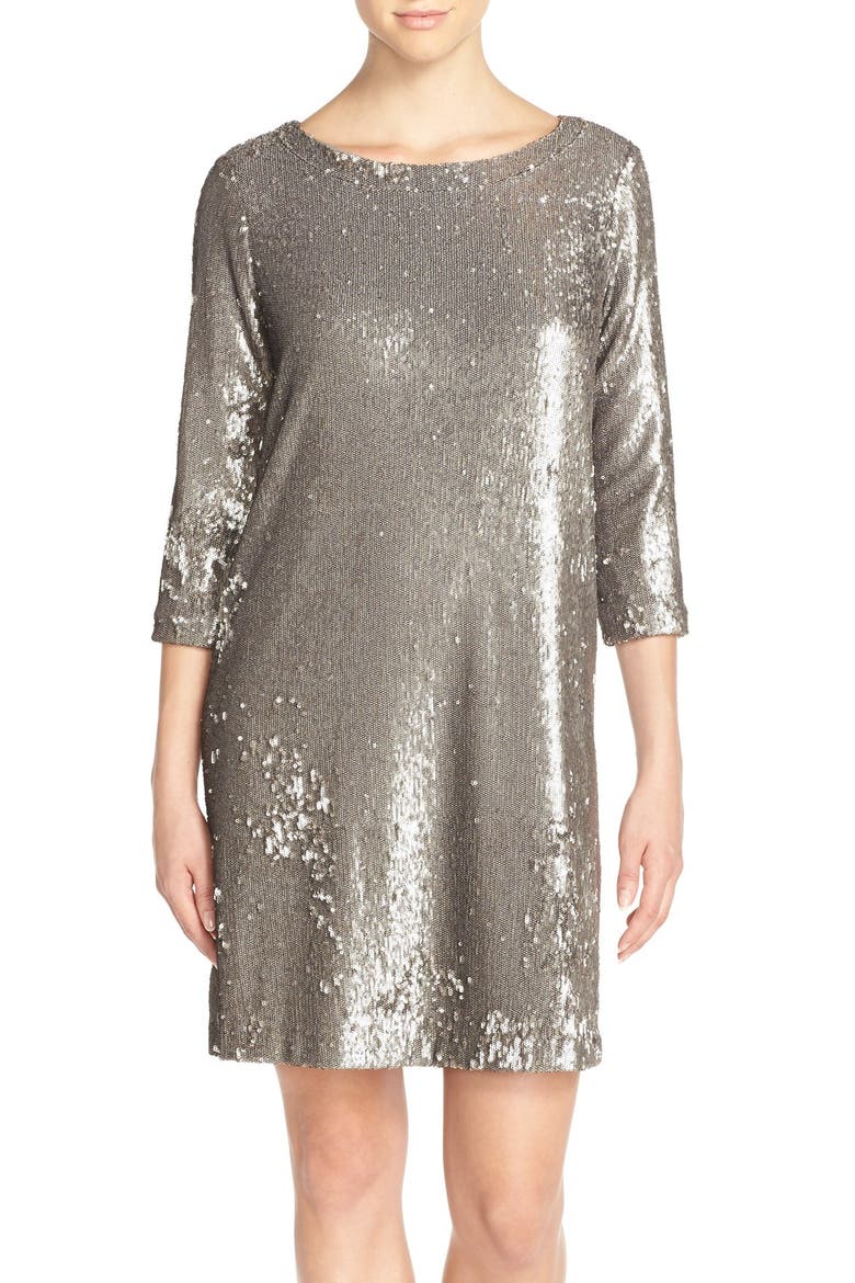 BB Dakota 'Miles' Sequin A-Line Dress, Main, color, PEWTER