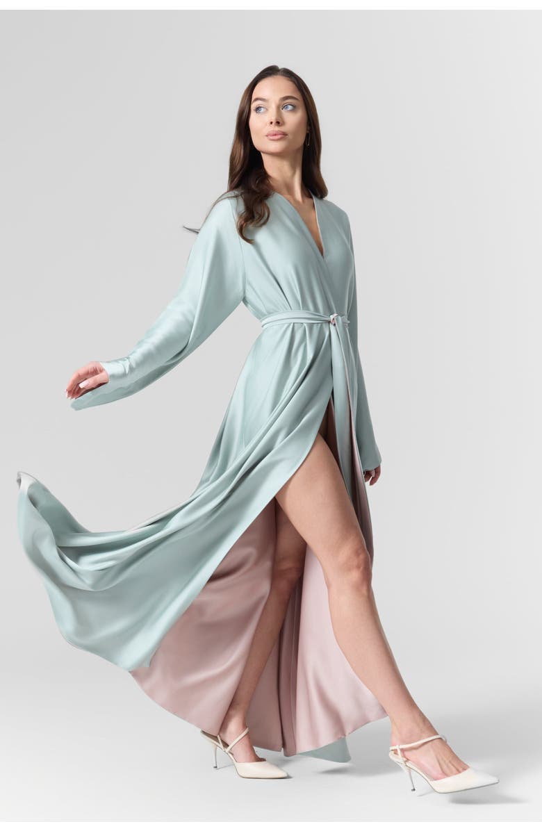 Le Fafo Luna Reversible Silk Belted Dress, Alternate, color, Pink/Green