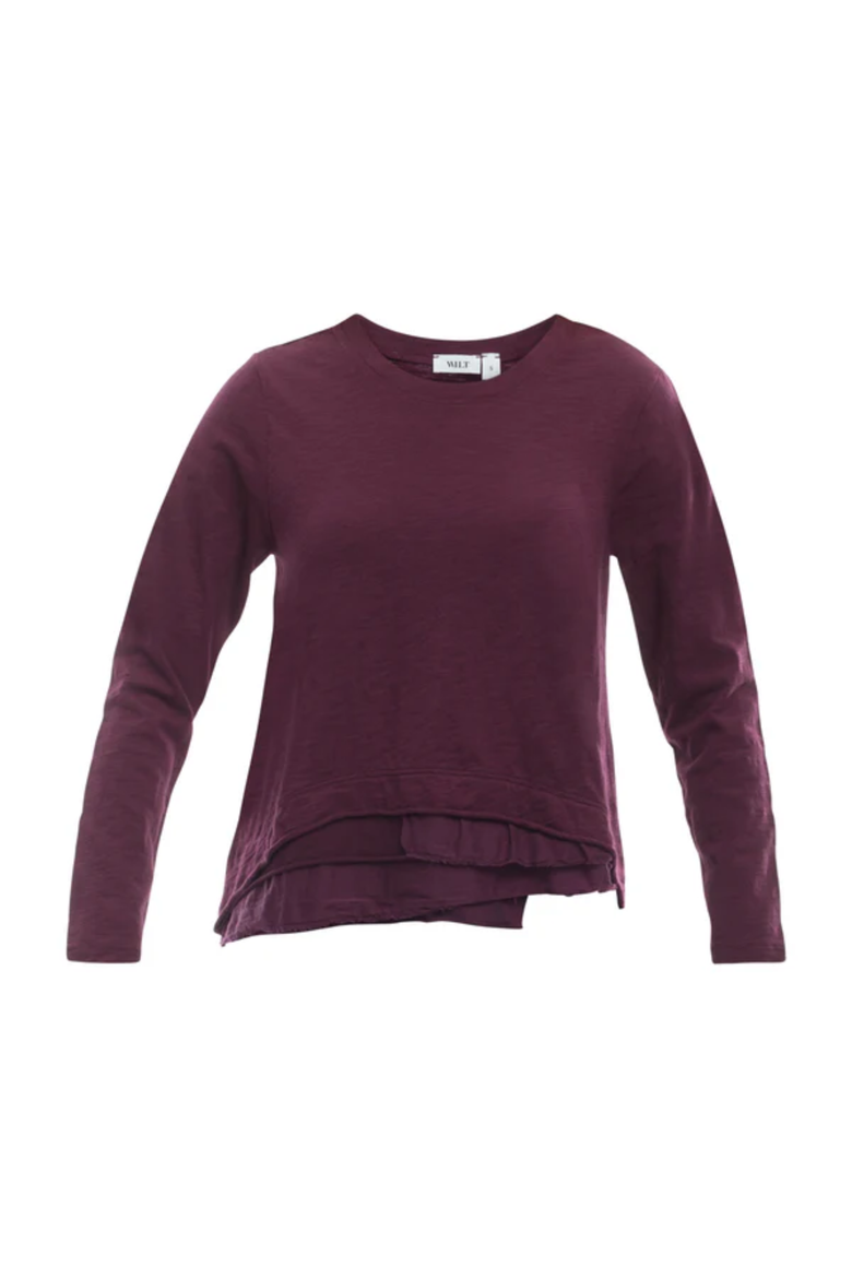 Boxy Mixed Fabric Hem T-Shirt, Alternate, color, Dark Fig