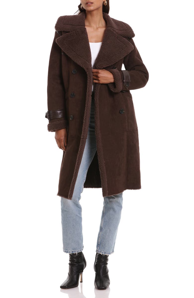 Avec Les Filles Faux Shearling Trim Double Breasted Coat, Alternate, color,